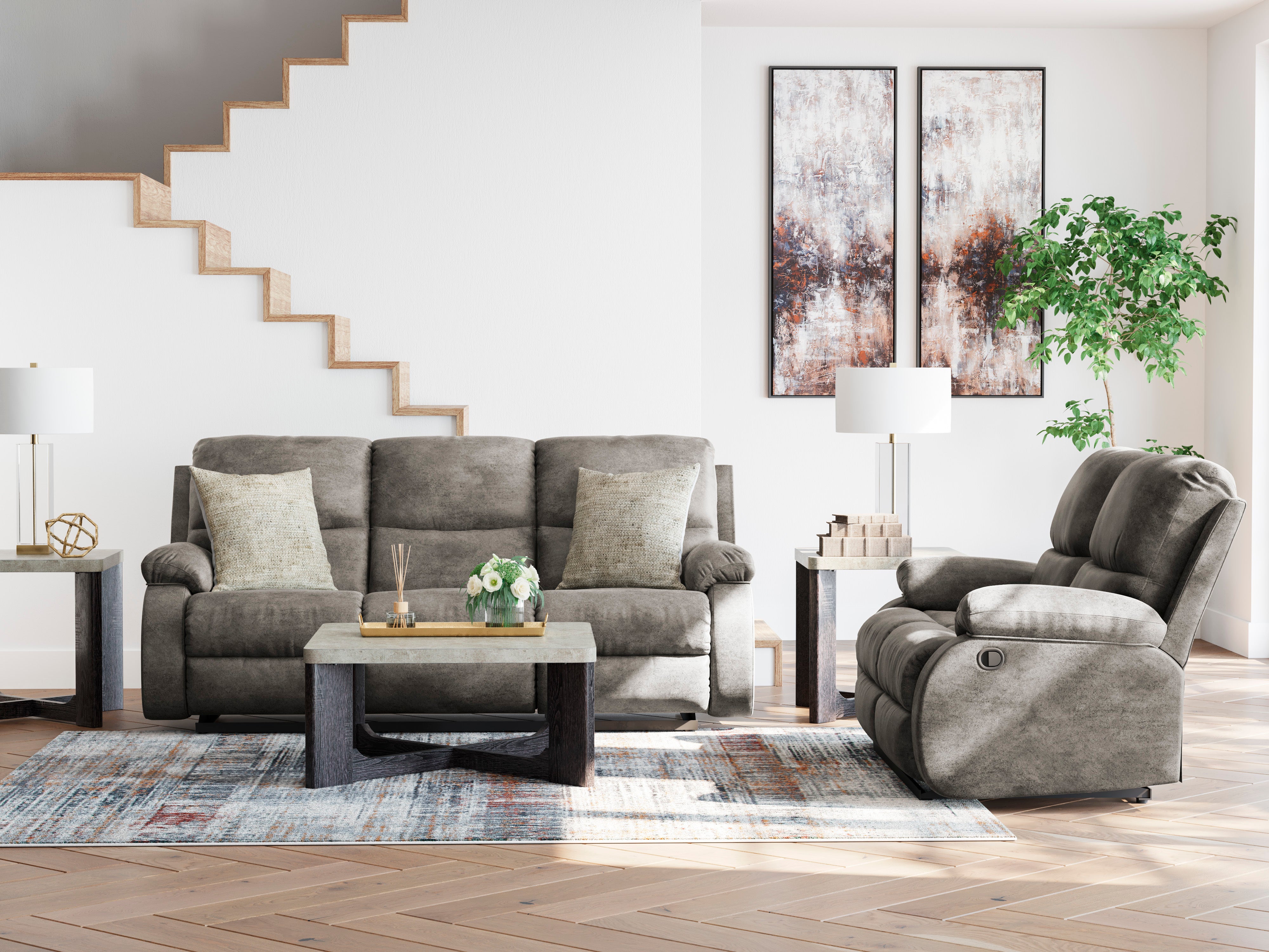 Scranto Coffee Reclining Sofa and Loveseat