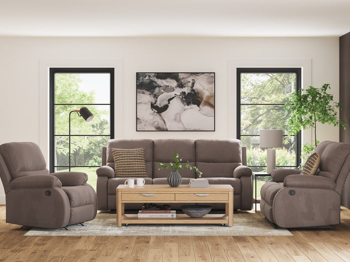 Scranto Coffee Reclining Sofa and Loveseat