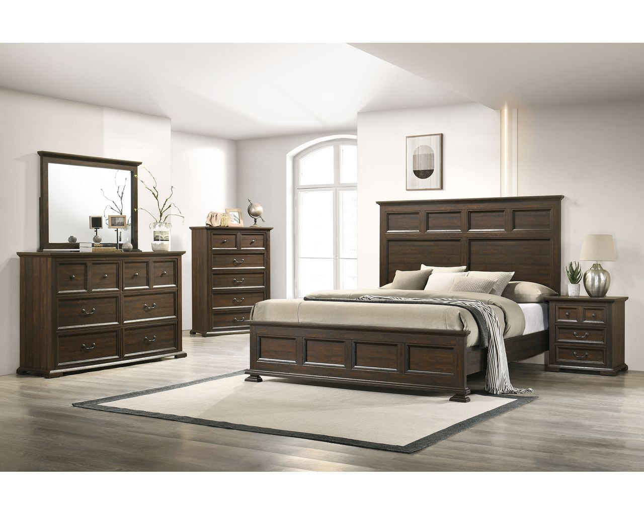 Kiona Queen Bed with Nightstand, Dresser and Mirror