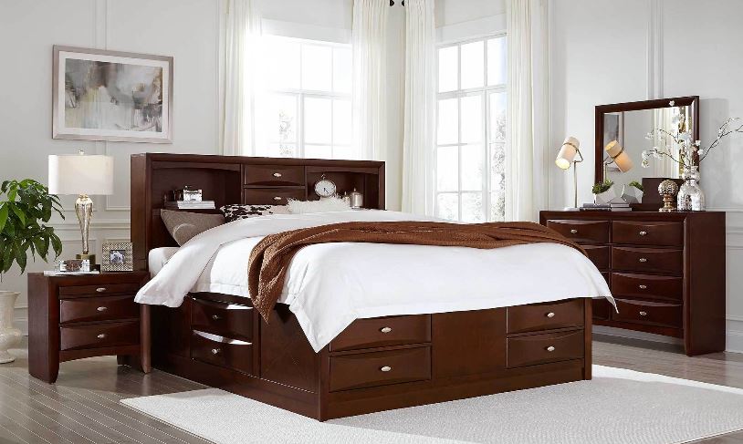 Linda New Merlot Queen Storage Bed