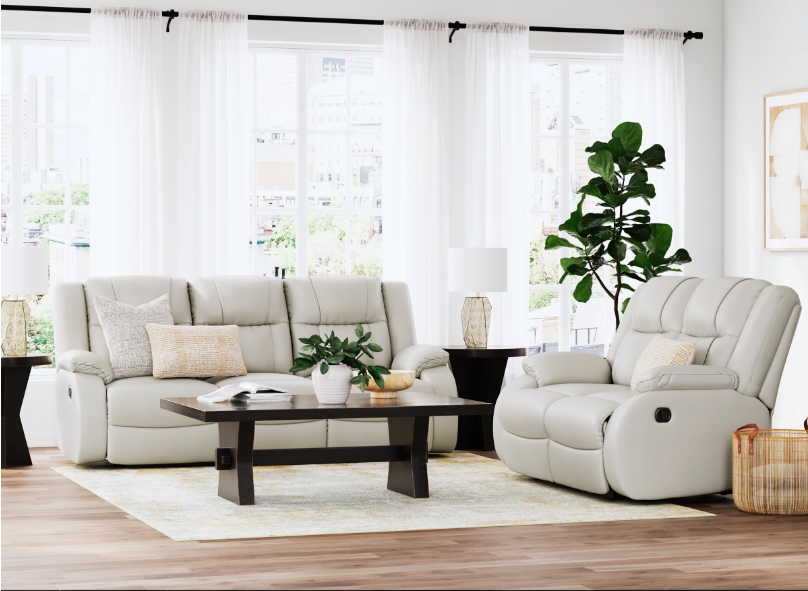 First Base Alloy Reclining Sofa and Loveseat