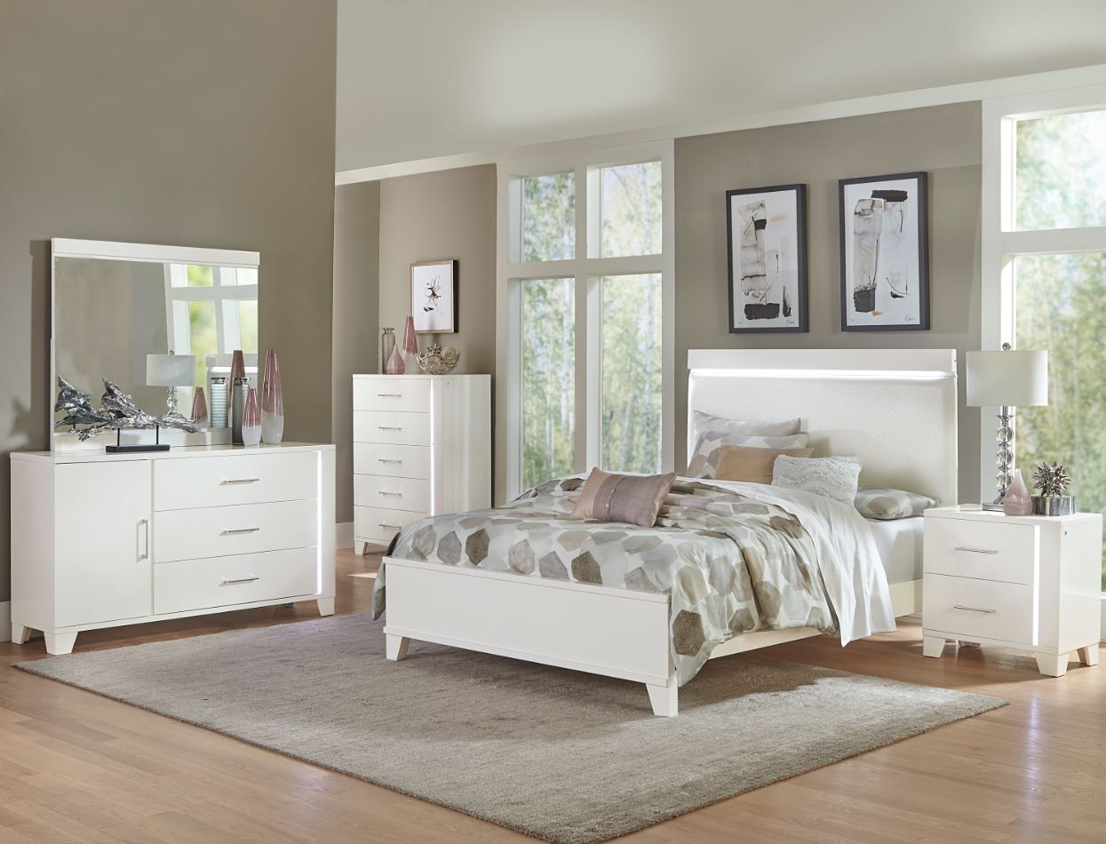 Keren King Bed with LED Headboard with Dresser and Mirror