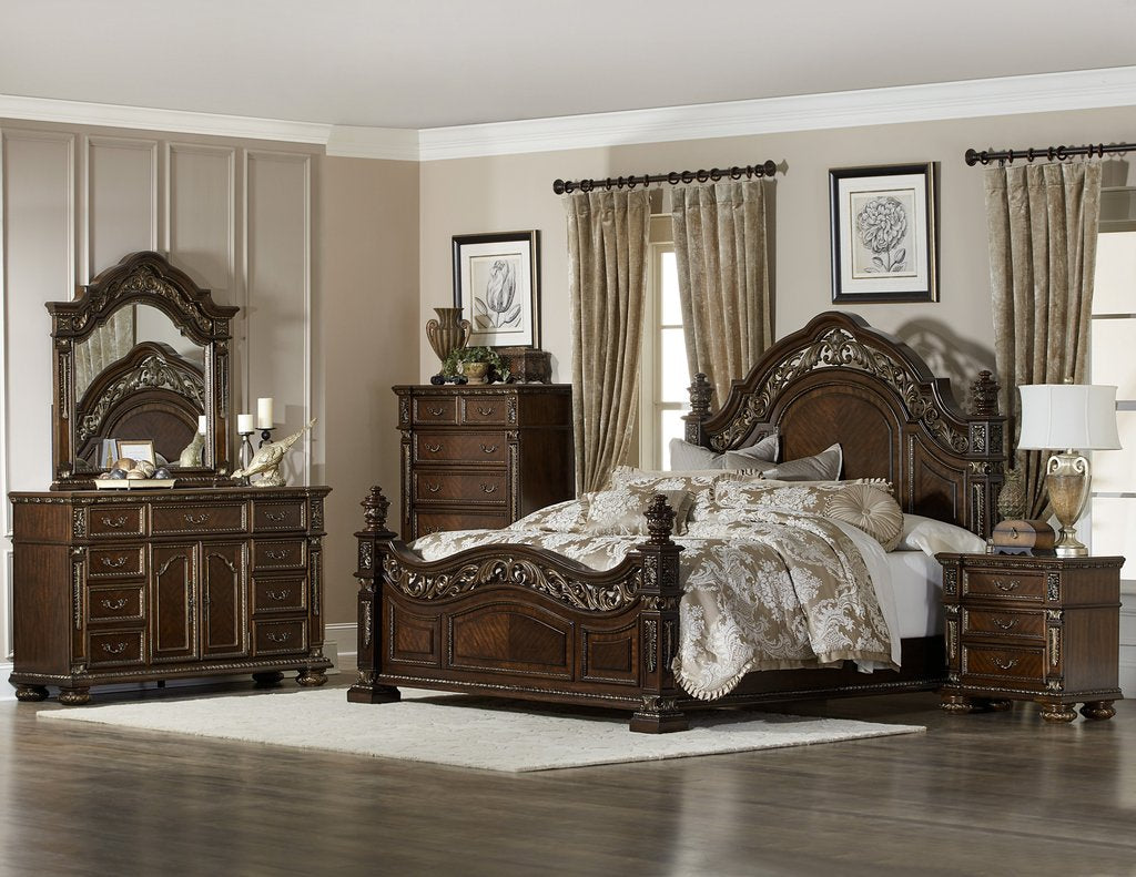 Catalonia King Bed with Dresser, Mirror and Nightstand