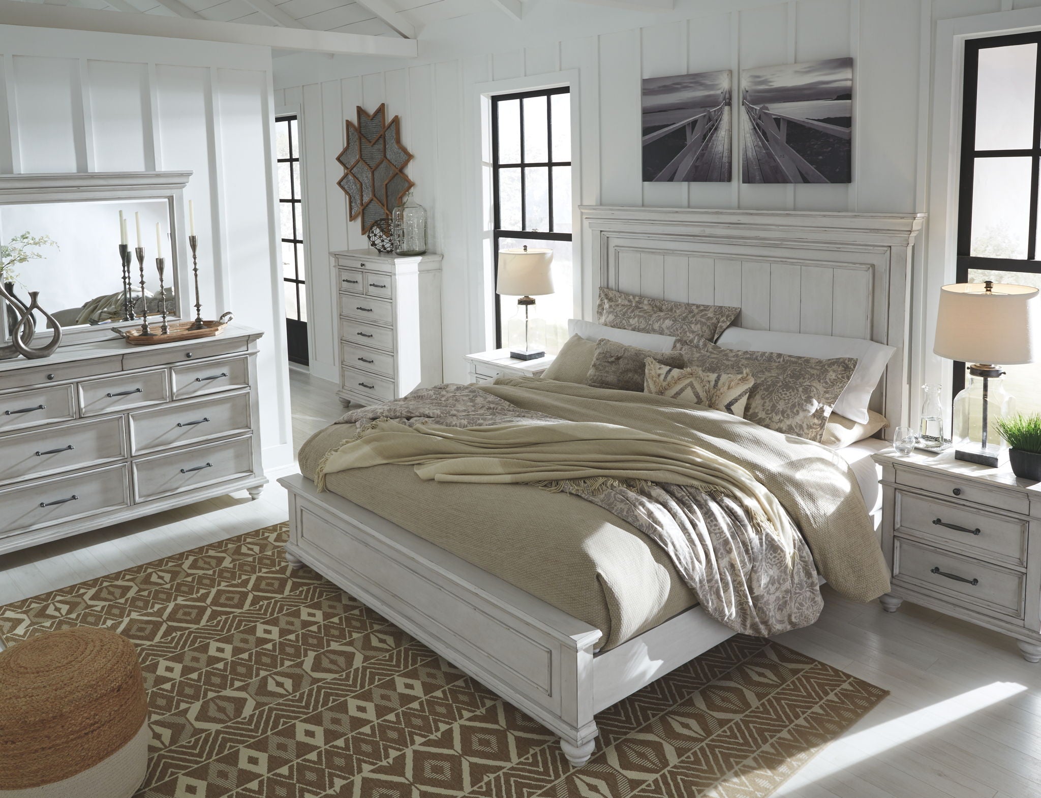 Kanwyn King Bed with Dresser, Mirror and Nightstand