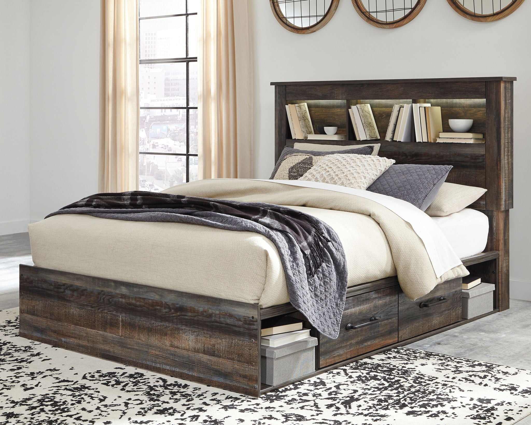 Drystan Queen Storage Bed with Bookcase Bed