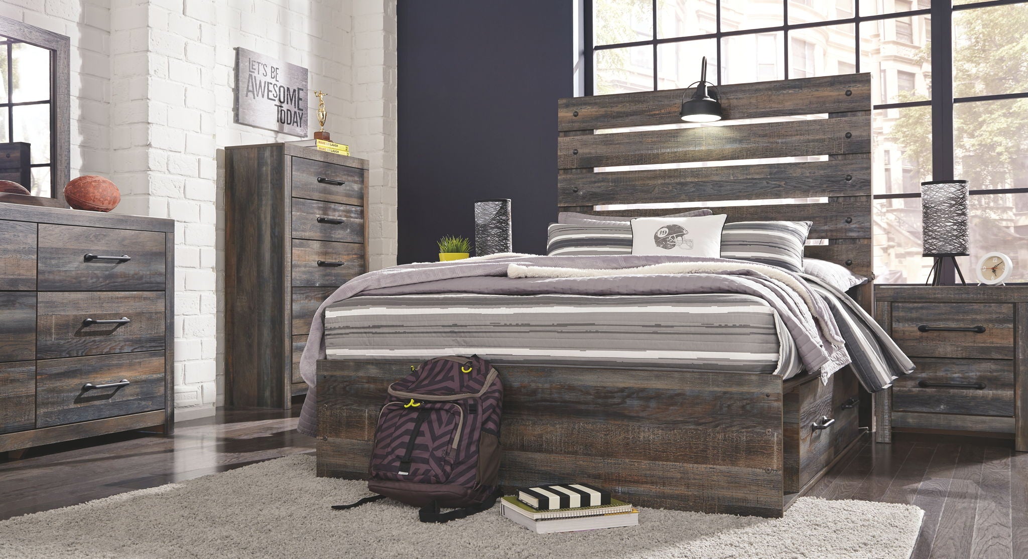 Drystan Full Storage Bed with Dresser and Mirror