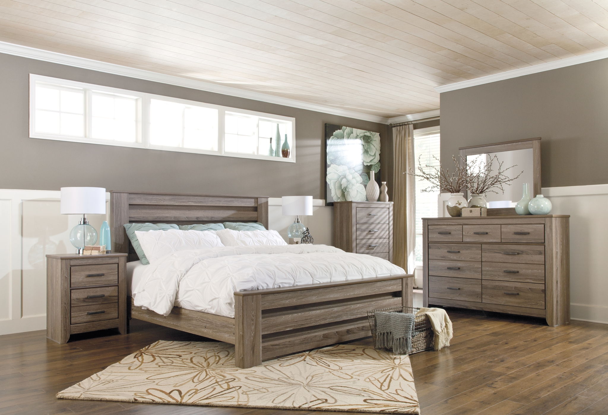 Zelen King Bed with Dresser, Mirror and Nightstand