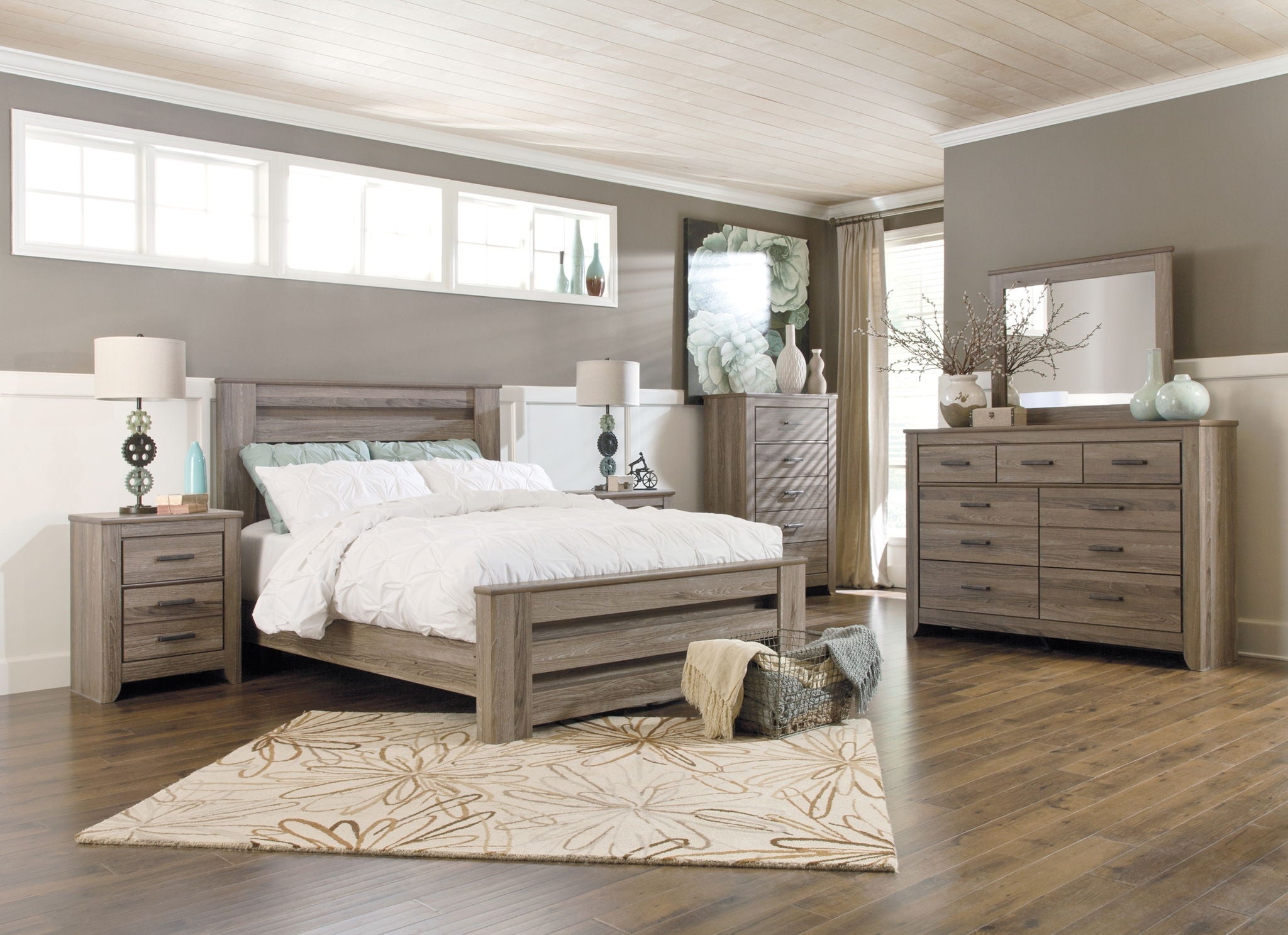 Zelen Queen Bed with Dresser and Mirror