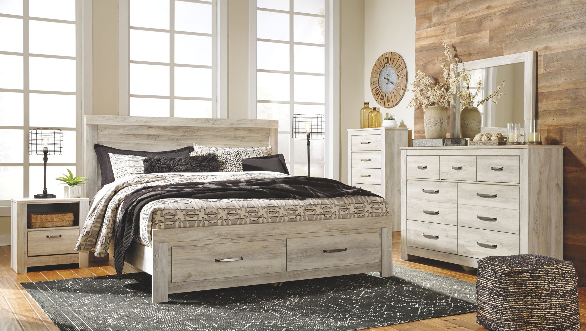 Bellaby King Storage Bed with Dresser, Mirror and Nightstand