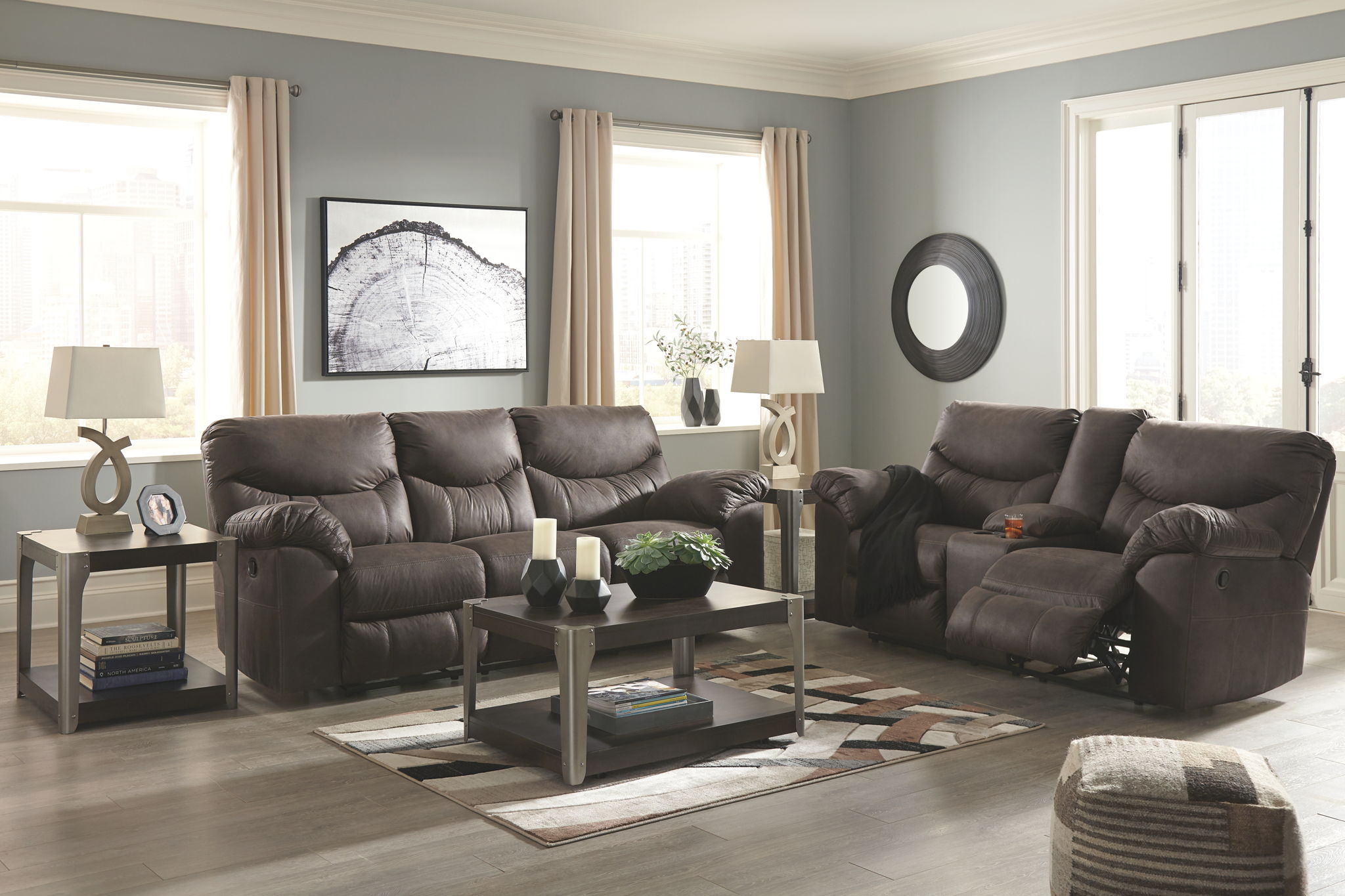 Boxberg Reclining Sofa and  Loveseat with Console